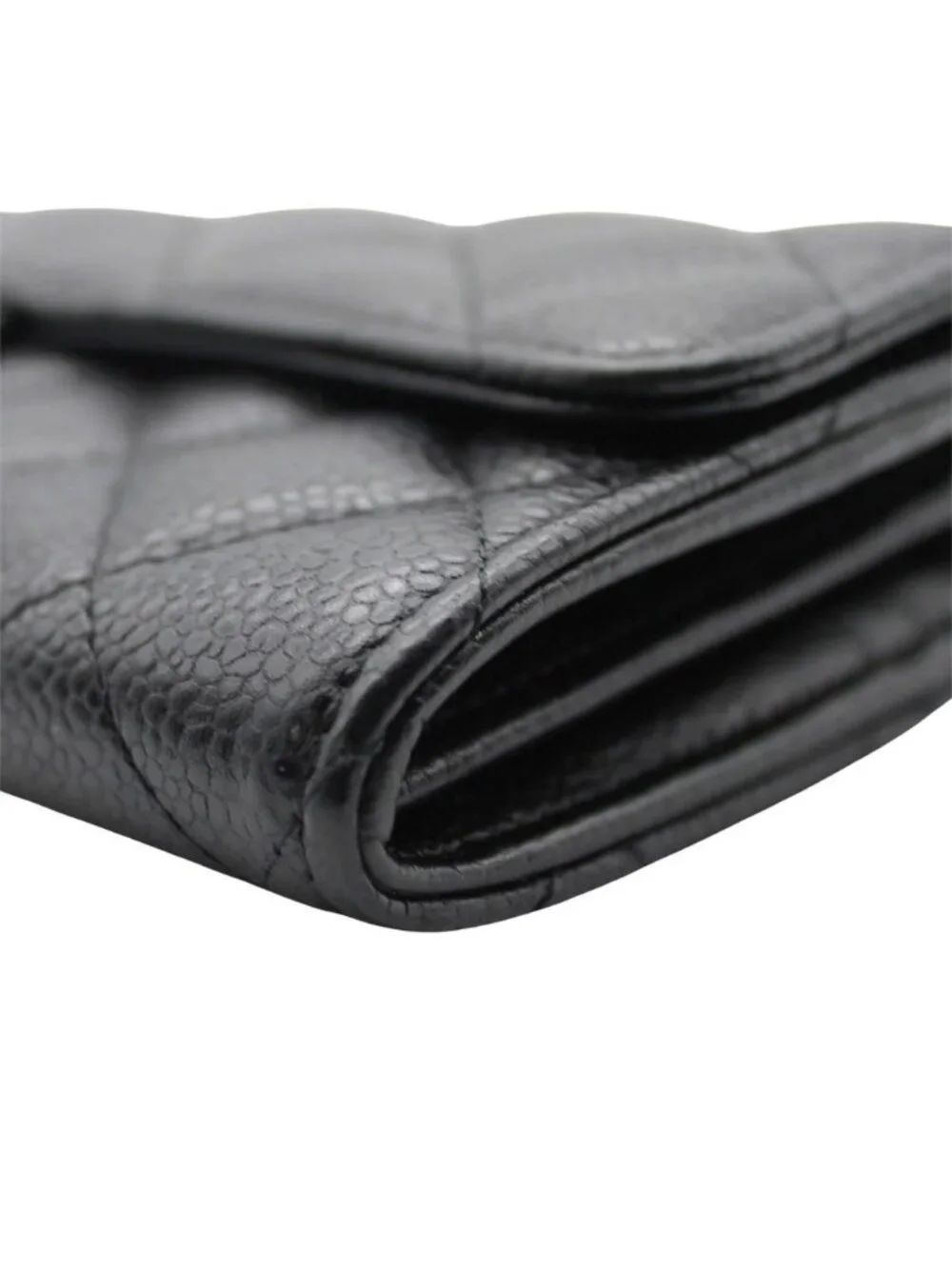 Chanel Wallet Quilted Caviar Leather Black Silver